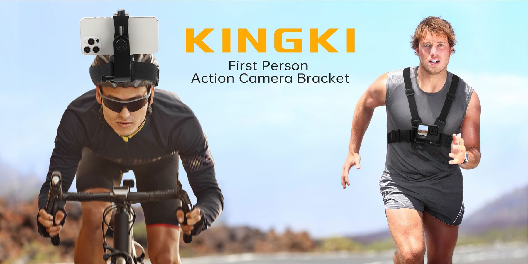 KINGKI first person action camera bracket on a cyclist and a runner